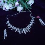 Shiny Petal Styled White Diamond Necklace  Set