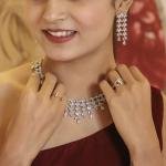 Shiny Petal Styled White Diamond Necklace  Set