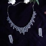 Shiny Petal Styled White Diamond Necklace  Set