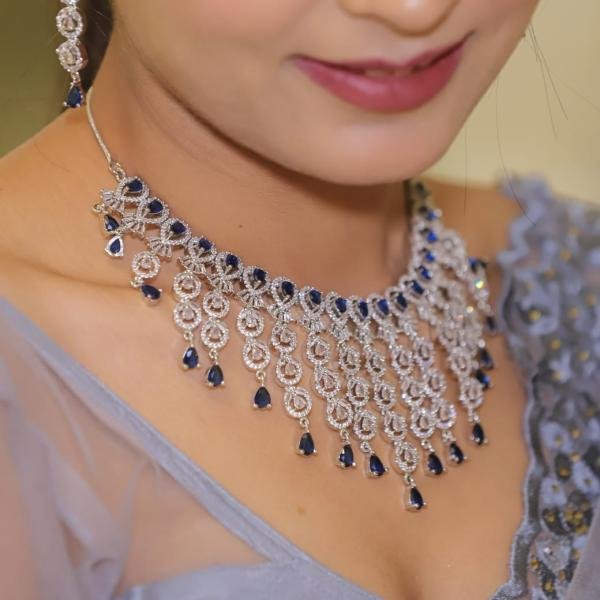 Navy Blue Stones Studded AD Neckpiece